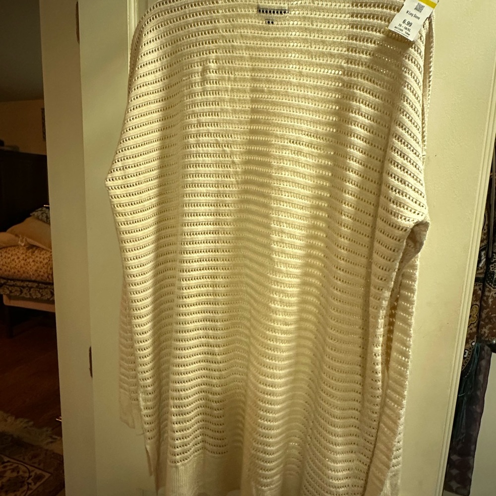Cream Knit Long Open Sweater size XL.